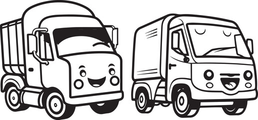 truck cartooisolate black and white background Black and White Cartoon Illustration of Funny Truck for Coloring Book