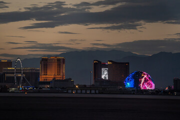 MSG Sphere is light up in Las Vegas, Nevada. It will be opened in end of September. Exosphere is...