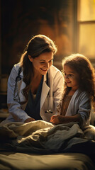 Fototapeta premium a beautiful female doctor giving first aid to a girl.