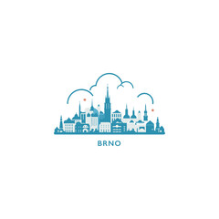 Czech Republic Brno cityscape skyline city panorama vector flat modern logo icon. Eastern european town emblem idea with landmarks and building silhouettes. Isolated graphic - obrazy, fototapety, plakaty