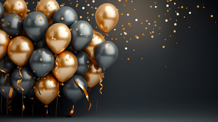 Celebration empty background with golden and white balloons. Vector illustration.