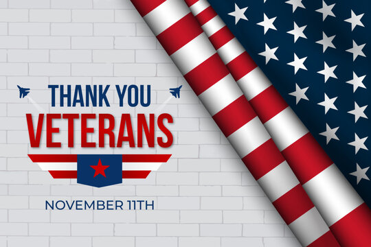 US Veterans Day November 11th with epaulettes and flag illustration on bricks wall background