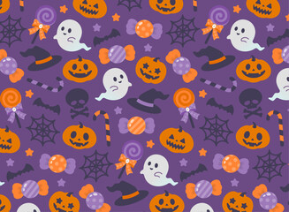 ハロウィン柄の可愛いシームレスなパターン