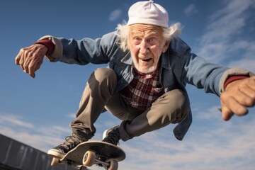 Extreme old Man skating in skatepark