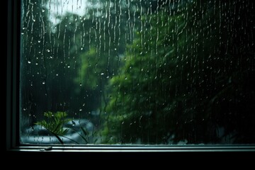 Raindrops Cascading Down A Glass Window Pane
