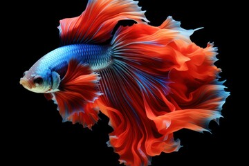 Siamese Fighting Fish In Colorful Display Isolated On Dark Canvas
