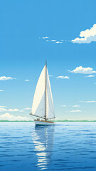 Obraz premium Close-up illustration of a sailboat floating in the sea