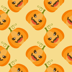 Fototapeta premium Cute Orange Jack-O-Lantern Halloween Pumpkins Seamless Pattern