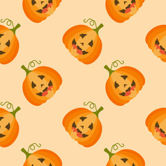 Cute Orange Jack-O-Lantern Halloween Pumpkins Seamless Pattern