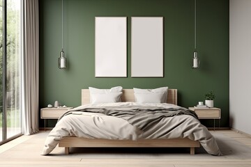 Scandinavian Minimalist Bedroom Photo frame with Natural Light and Elegant bed, Ai Generetive, Generative AI