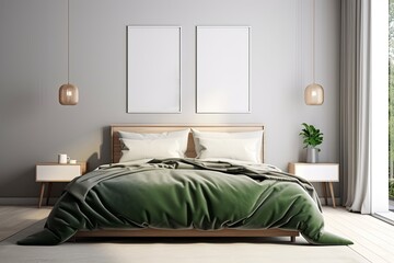 Scandinavian Minimalist Bedroom Photo frame with Natural Light and Elegant bed, Ai Generetive, Generative AI