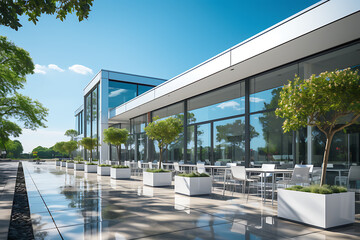 Building with solar windows or transparent solar panels as windows