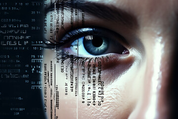 Digital data and female eye. The concept of digital information absorption