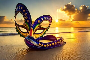 carnival mask on the beach