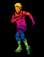 Fototapeta na wymiar A Boy Running Action Cartoon Sport Graphic Vector