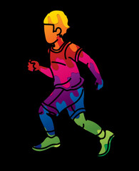 Fototapeta na wymiar A Boy Running Action Cartoon Sport Graphic Vector