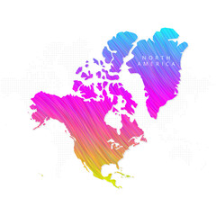 North America Continent map in colorful halftone gradients. Future geometric patterns of lines abstract on white background. Vector illustration EPS10