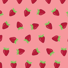 Sliced strawberries placed on a grid background presented in vector format pattern