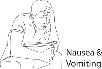 Nausea and Vomiting Symptom - One Line Vector Art, Minimalist Nausea and Vomiting Illustration, Sickness Symptoms - One Line Nausea and Vomiting Art