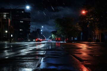 Nocturnal Rainfall: The Mystique of a Rainy Road at Nighttime
