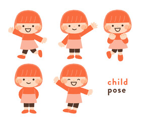 子供・女の子のポーズのイラスト素材セット