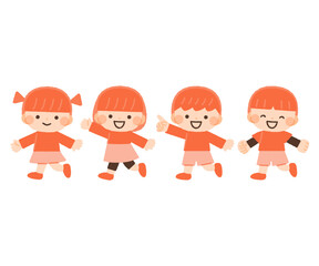 歩く・散歩をする子供達のイラスト素材