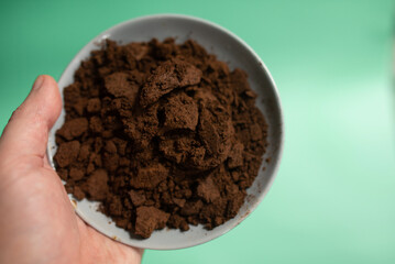 Сlose-up detail of coffee ground in plate. 