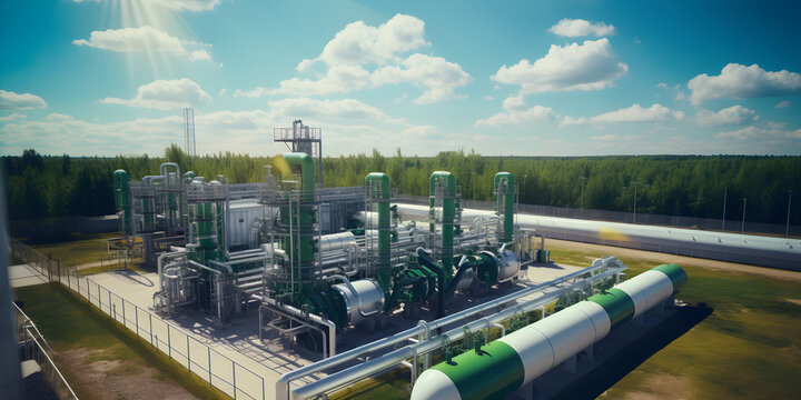 Green Hydrogen renewable energy production pipeline. Green hydrogen gas for clean electricity facility