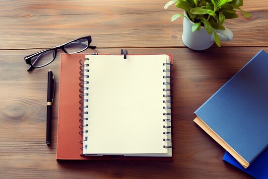 Concept image of employee handbook over wooden office table. top view, Generative AI