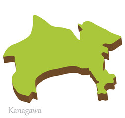 神奈川県の立体的な地図、シンプルでナチュラル