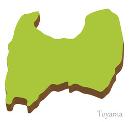 富山県の立体的な地図、シンプルでナチュラル