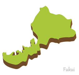 福井県の立体的な地図、シンプルでナチュラル