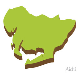 愛知県の立体的な地図、シンプルでナチュラル