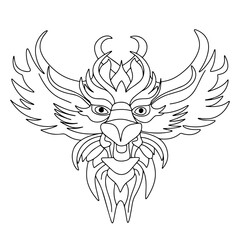 Dragon head in doodle style. Hand drawn dragon mask isolated on white background. Vector illustration.