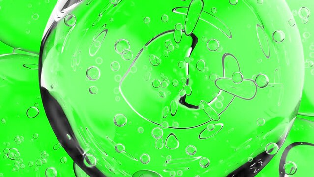 Water bubble element animation. Movement of air bubbles on Green Screen and black background. Can be used in skin care or Cosmetic industry, 3d render.