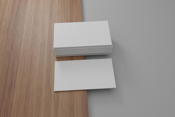 3d rendering of blank white business card with wooden texture floor