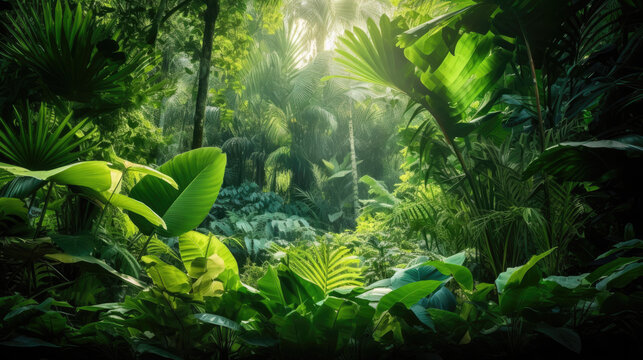 Fototapeta Beautiful green tropical jungle for natural background