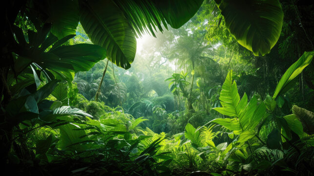 Fototapeta Beautiful green tropical jungle for natural background