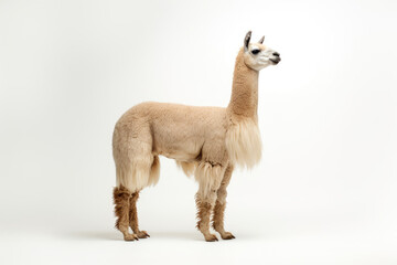 Lama in full growth stands on a white background