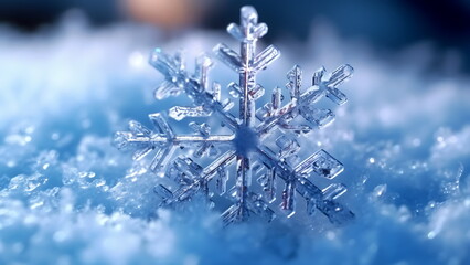 Natural snowflakes on snow, under natural conditions at low temperature