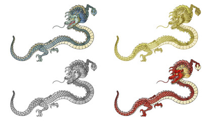 Fototapeta premium 東洋の龍。ベクターイラストセット。 Oriental dragons. Vector illustration set.