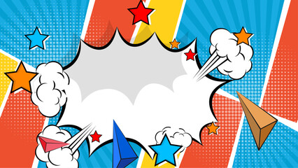 Colorful comic cartoon style frame border background with callout star halftone and contrast color combination