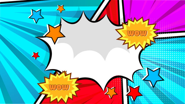 Colorful comic cartoon style frame border background with callout star halftone and contrast color combination
