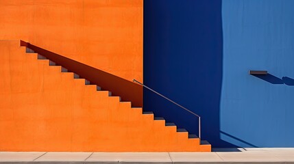  a blue and orange building with a stair case next to it.  generative ai