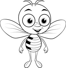 Cute bee cartoon outline illustration