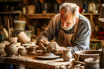 A potter working in his workshop