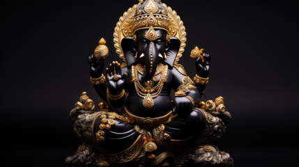 Fototapeta premium Lord Ganesha statue in black and gold
