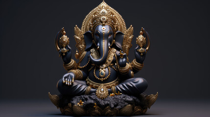 Lord Ganesha statue in black and gold - obrazy, fototapety, plakaty