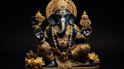 Lord Ganesha statue in black and gold