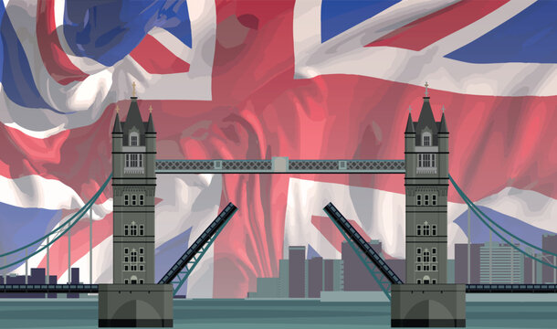 Tower bridge on the background of the English flag.Vector.